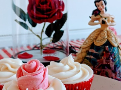 Belle’s Enchanted Rose Red Velvet Cupcakes